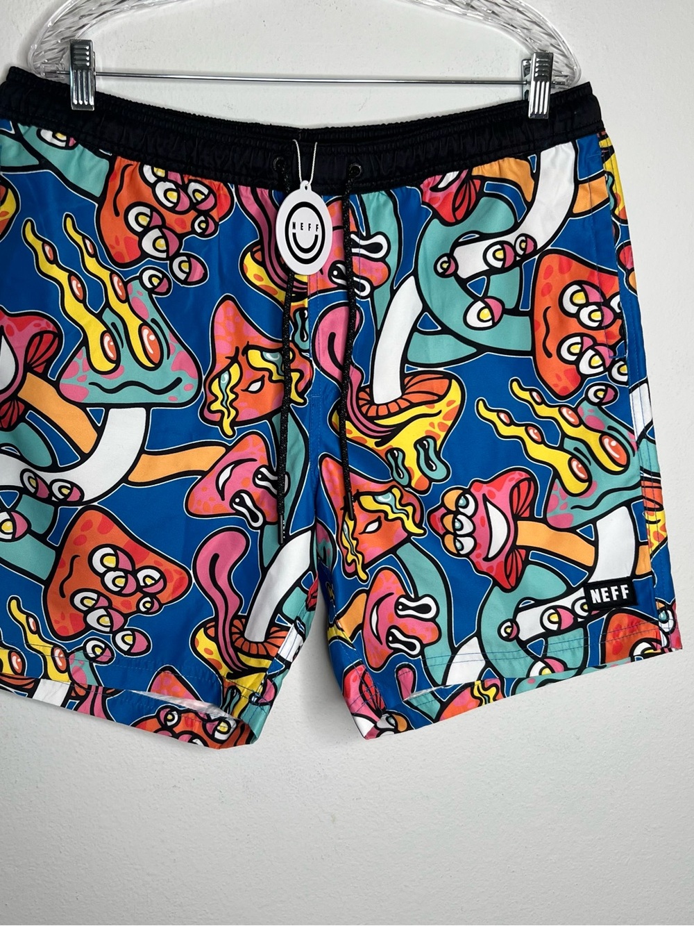 MENS NEFF MUSHROOMS BLUE /pink DRAWSTRING SWIM BOARD SHORTS SIZE XL